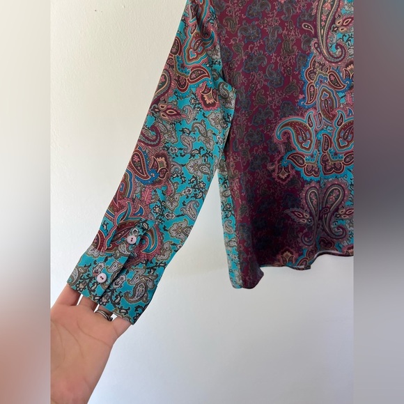Soft Surroundings Multicolor Paisley Silk Button Down Shirt - Picture 8 of 10